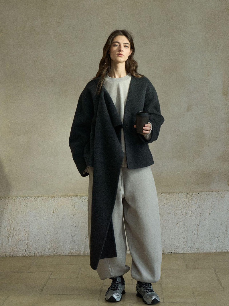 Hemi Blurr Sheep Camel Hair Wool Brushed Gray Scarf Coat Size Medium Nwot — image 2 of 7